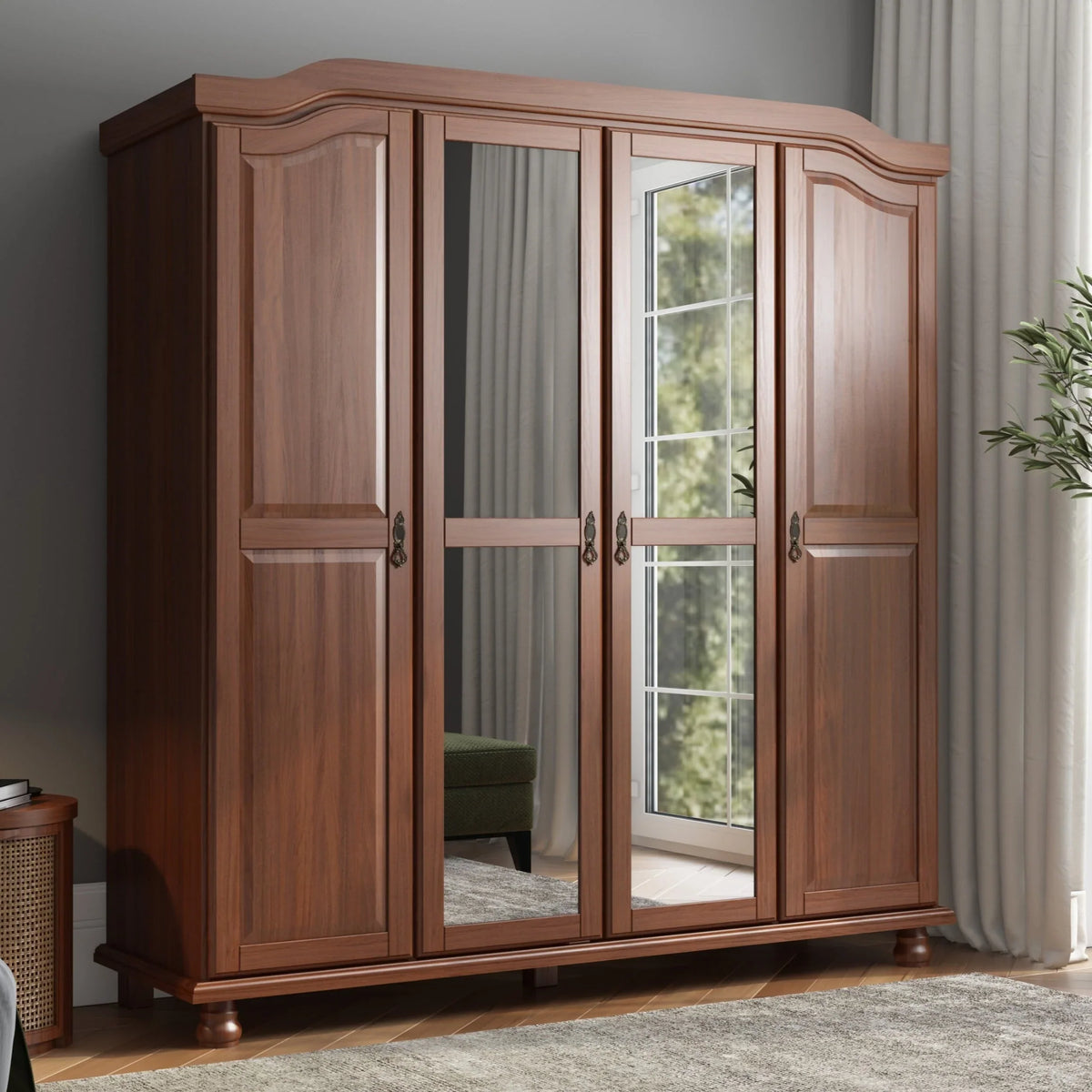 Armadio a 4 ante Kyle Palace Imports in legno massello al 100%, con ante in legno massello o a specchio