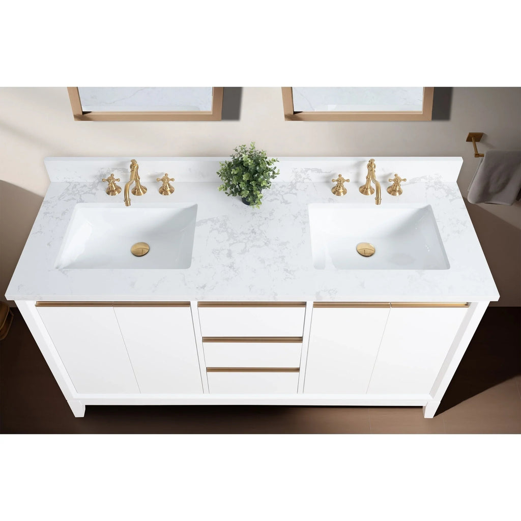 Badunterschrank von Vanity Art mit Keramikwaschbecken und Kunstmarmorplatte