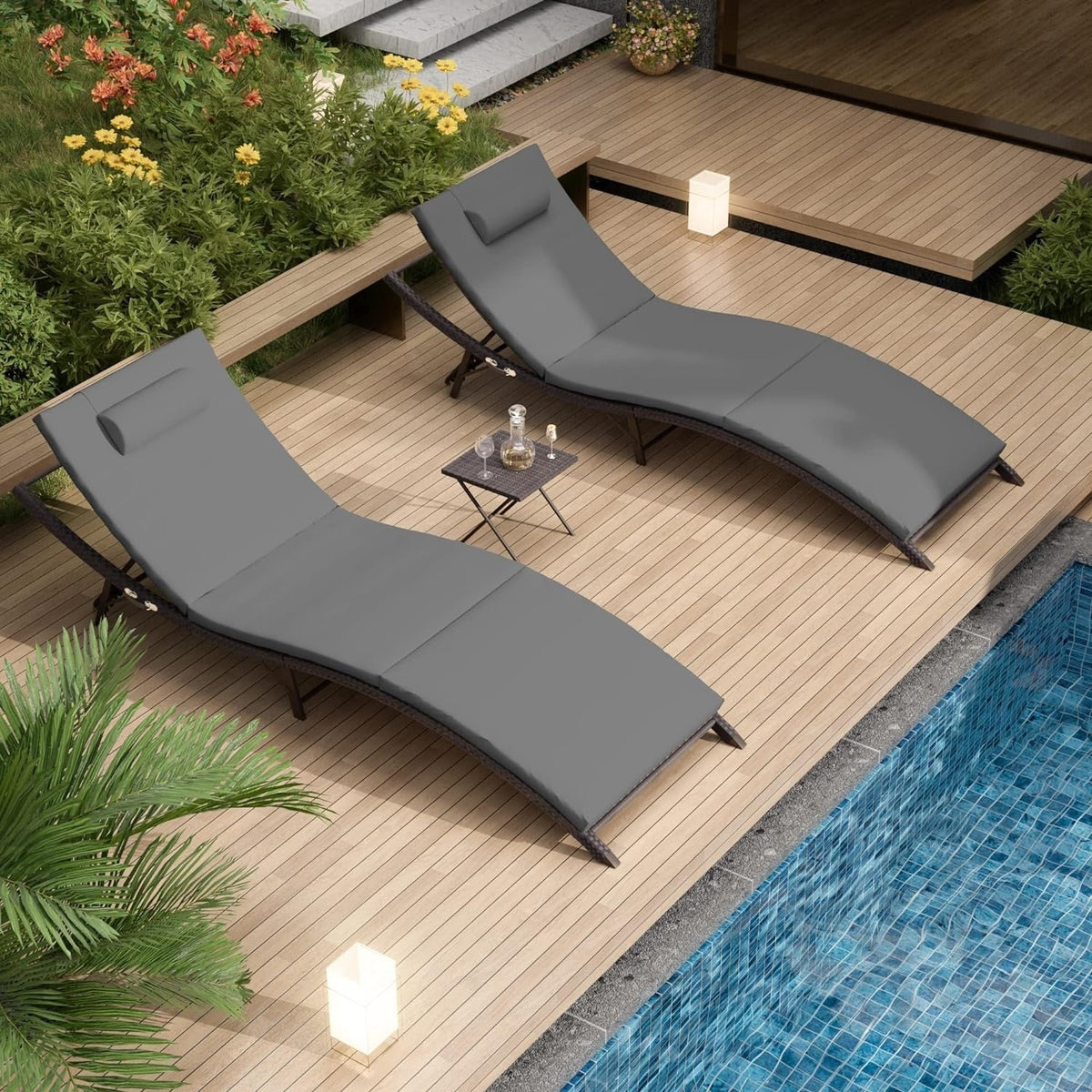 Set Kullavik di 3 poltrone chaise longue da esterno