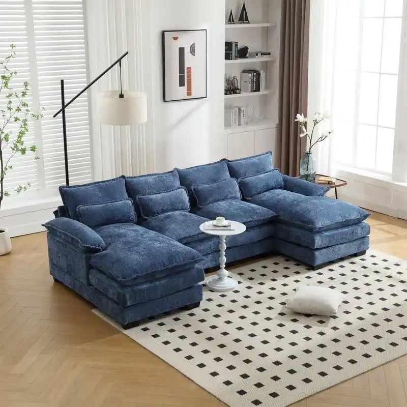 Modulares Ecksofa im Cloud-Stil fürs Wohnzimmer, modernes U-förmiges Sofa aus Chenille/Bouclé, bequemes Schlafsofa mit zwei Chaiselongues