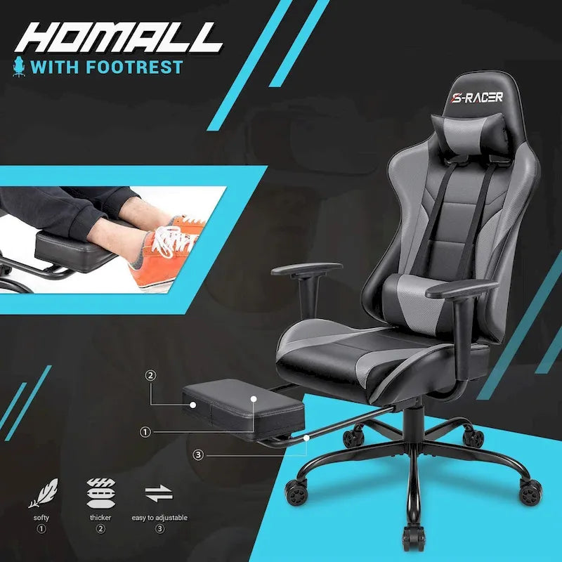 Sedia da gaming con poggiapiedi - Sedia da scrivania ergonomica