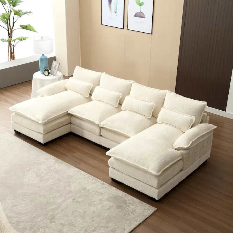 Modulares Ecksofa im Cloud-Stil fürs Wohnzimmer, modernes U-förmiges Sofa aus Chenille/Bouclé, bequemes Schlafsofa mit zwei Chaiselongues
