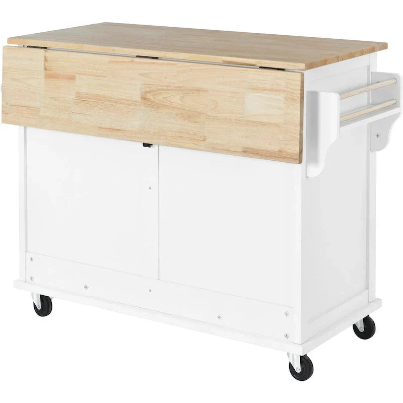 Carrello da cucina con piano d'appoggio ribaltabile in legno di gomma, porta scorrevole a scomparsa con altezza regolabile, isola da cucina su 4 ruote