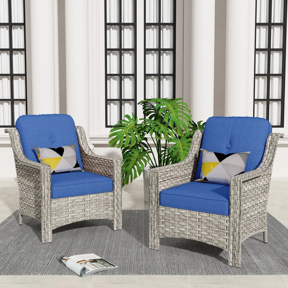 Set di 2 sedie da esterno in vimini e rattan HOOOWOOO con schienale alto