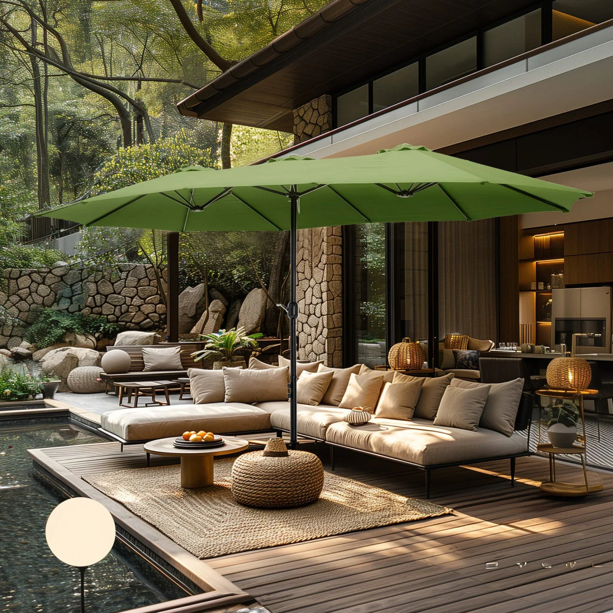 Ombrellone doppio extra large da patio MAISON ARTS da 15ft, con base inclusa