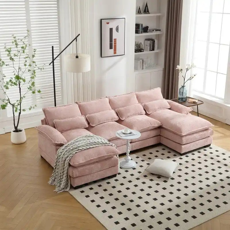 Modulares Ecksofa im Cloud-Stil fürs Wohnzimmer, modernes U-förmiges Sofa aus Chenille/Bouclé, bequemes Schlafsofa mit zwei Chaiselongues