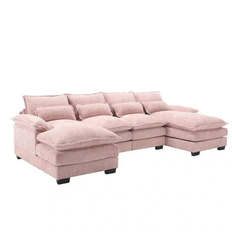 Modulares Ecksofa im Cloud-Stil fürs Wohnzimmer, modernes U-förmiges Sofa aus Chenille/Bouclé, bequemes Schlafsofa mit zwei Chaiselongues