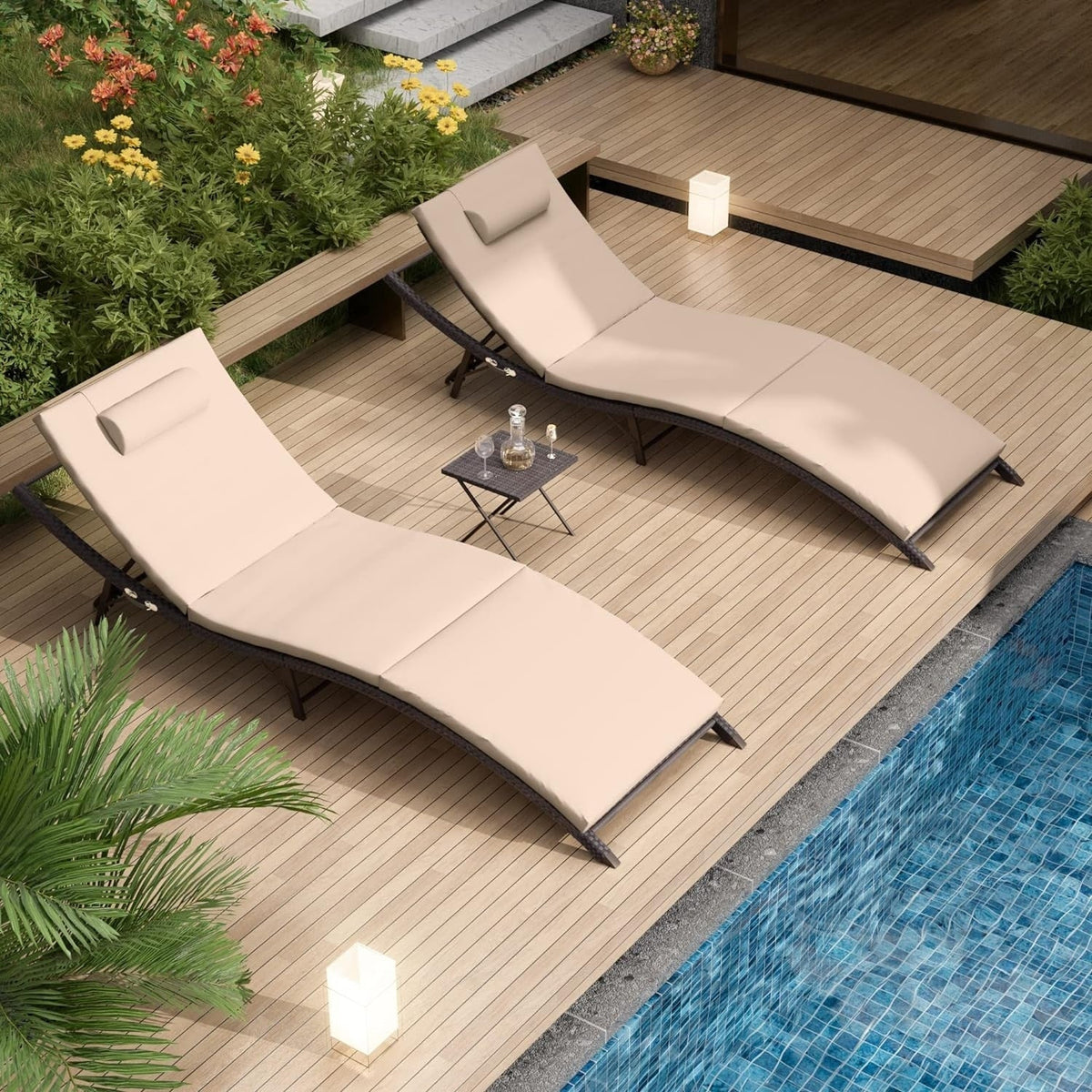 Set Kullavik di 3 poltrone chaise longue da esterno