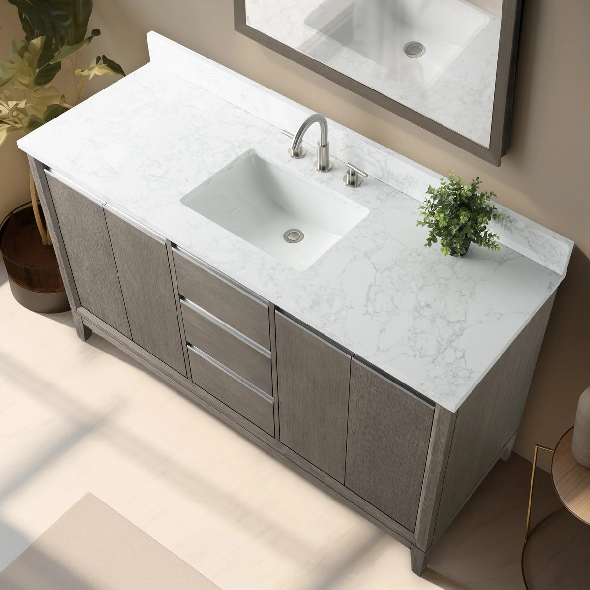 Badunterschrank von Vanity Art mit Keramikwaschbecken und Kunstmarmorplatte