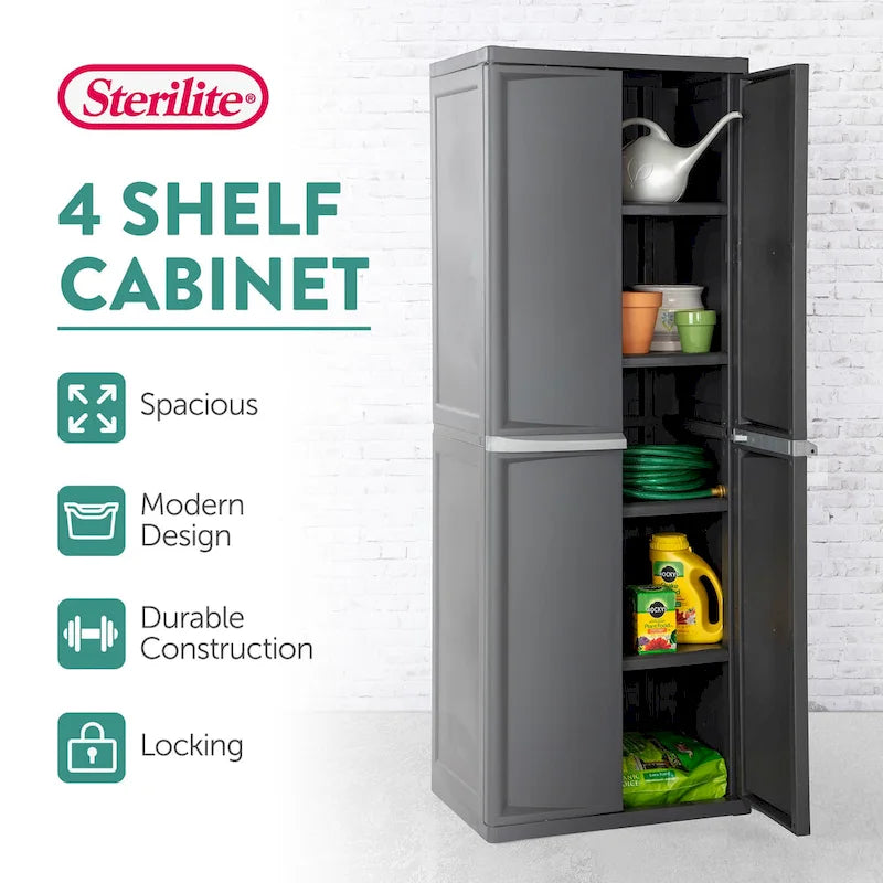 Sterilite 2 Pack Adjustable 4-Shelf Garage Storage Cabinet Bin Organizer, Gray - 2 Pack