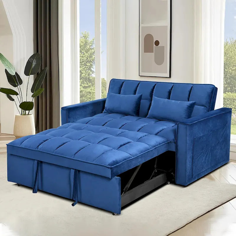 Divanetto letto moderno in velluto con schienale reclinabile e tasche, 2 posti ??Grigio scuro / Grigio chiaro / Blu / Nero
