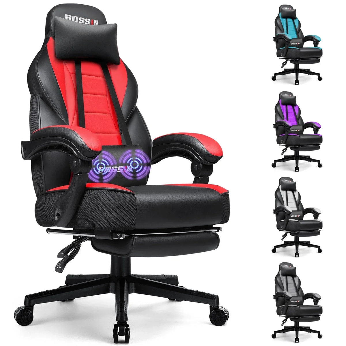 Sedia da gaming BOSSIN in stile corsa, per gamer robusti e alti, portata 300 lbs, schienale alto, sedia da computer