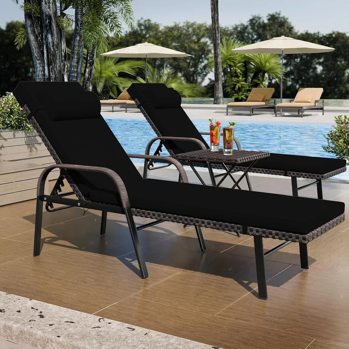 Set Kullavik di 3 poltrone chaise longue da esterno