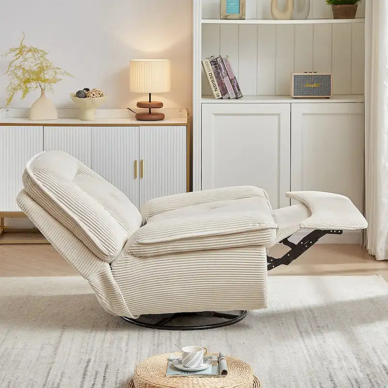 Poltrona reclinabile girevole in velluto a coste, poggiapiedi per soggiorno