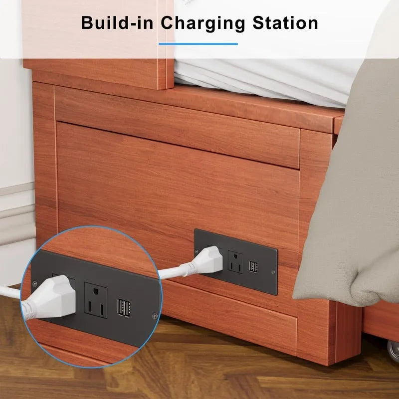 Murphy Bed with Foldable Mattress, Modern Cube Cabinet Bed with Storage Drawer & USB Charging Station