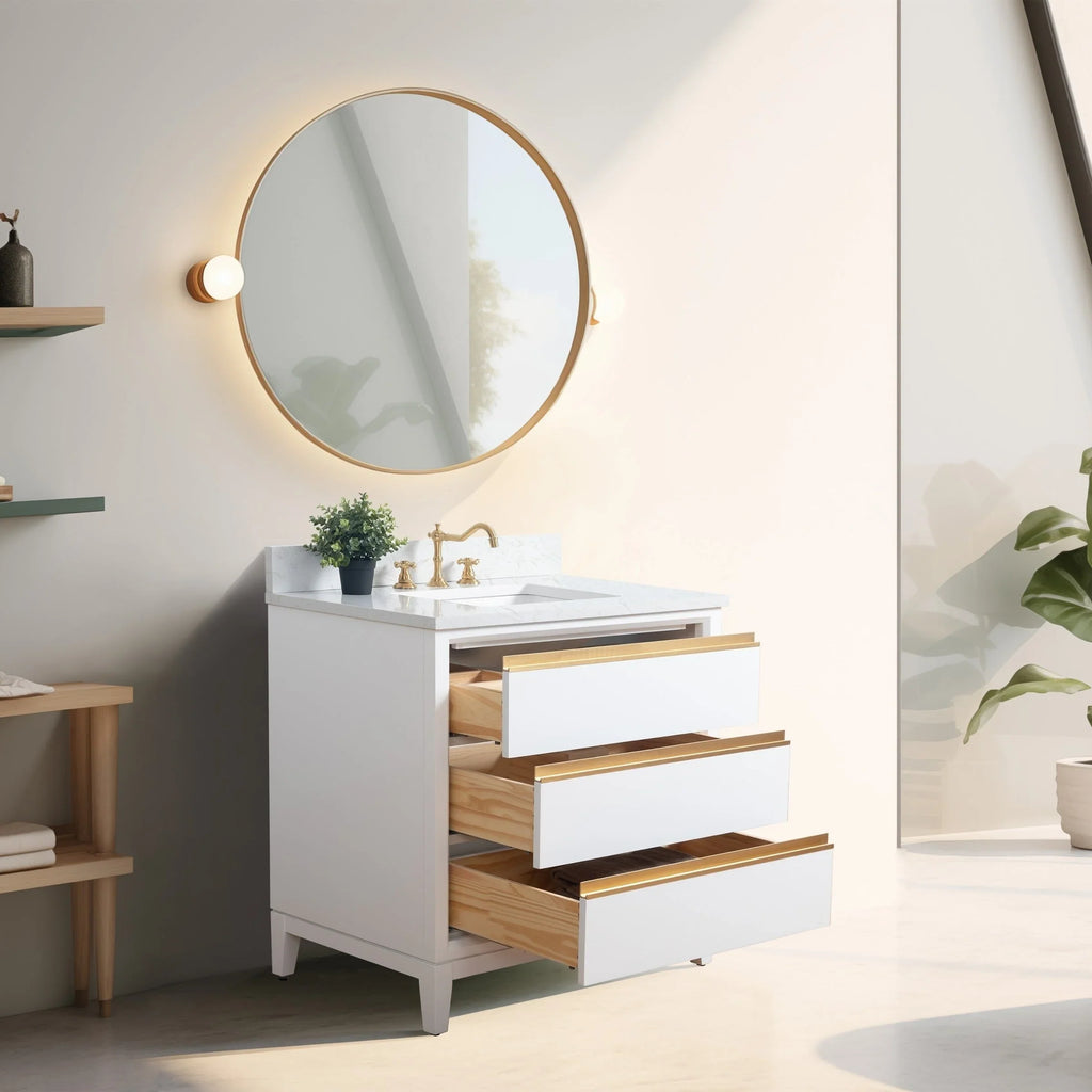 Badunterschrank von Vanity Art mit Keramikwaschbecken und Kunstmarmorplatte