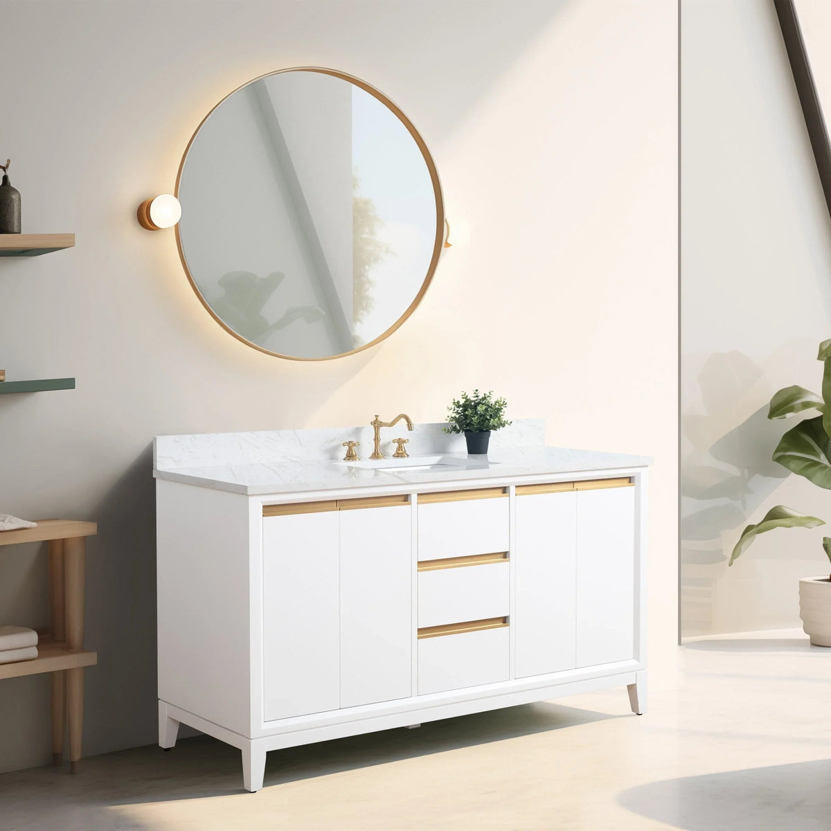 Badunterschrank von Vanity Art mit Keramikwaschbecken und Kunstmarmorplatte