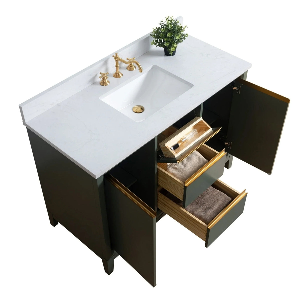 Badunterschrank von Vanity Art mit Keramikwaschbecken und Kunstmarmorplatte