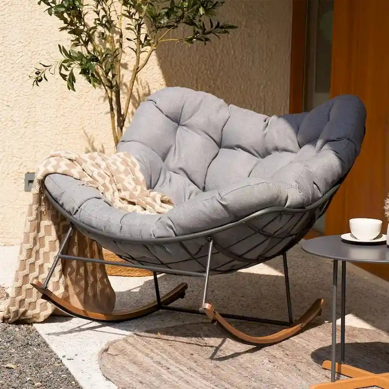 Sedia a dondolo gigante da patio, sedia a forma di uovo per interni ed esterni, in stile libero, con cuscino, poltrona moderna per giardino, cortile
