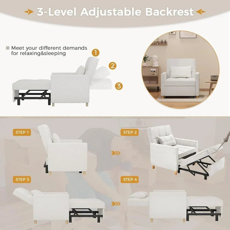 AECOJOY Poltrona Letto 3 in 1 con Cuscino e Schienale Convertibile