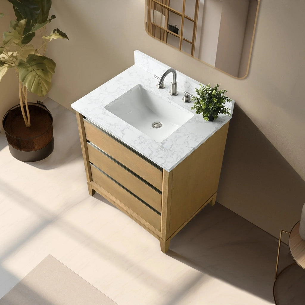 Badunterschrank von Vanity Art mit Keramikwaschbecken und Kunstmarmorplatte