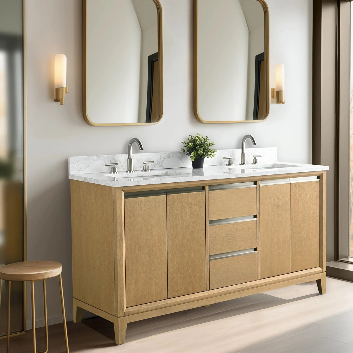Badunterschrank von Vanity Art mit Keramikwaschbecken und Kunstmarmorplatte
