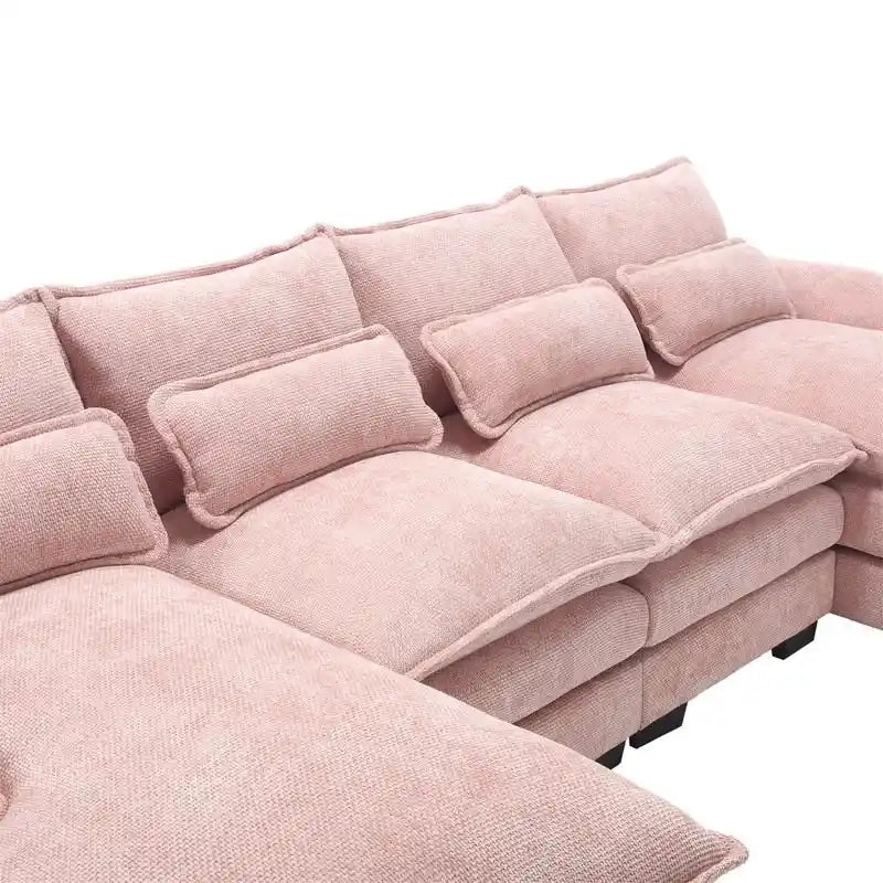 Modulares Ecksofa im Cloud-Stil fürs Wohnzimmer, modernes U-förmiges Sofa aus Chenille/Bouclé, bequemes Schlafsofa mit zwei Chaiselongues