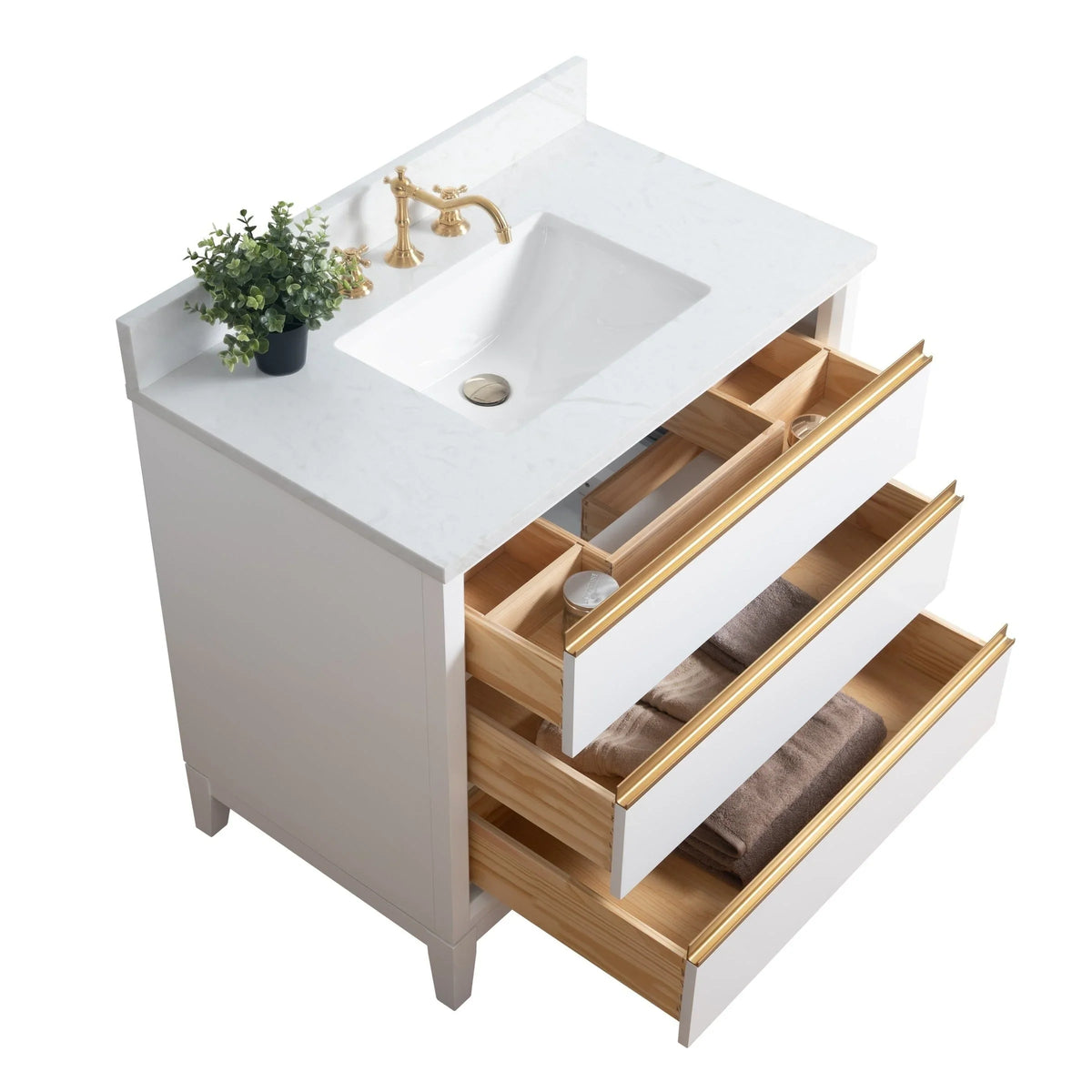 Badunterschrank von Vanity Art mit Keramikwaschbecken und Kunstmarmorplatte