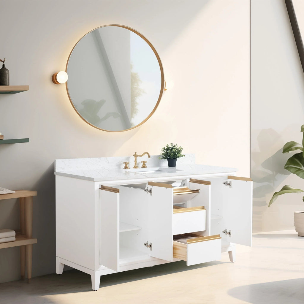 Badunterschrank von Vanity Art mit Keramikwaschbecken und Kunstmarmorplatte