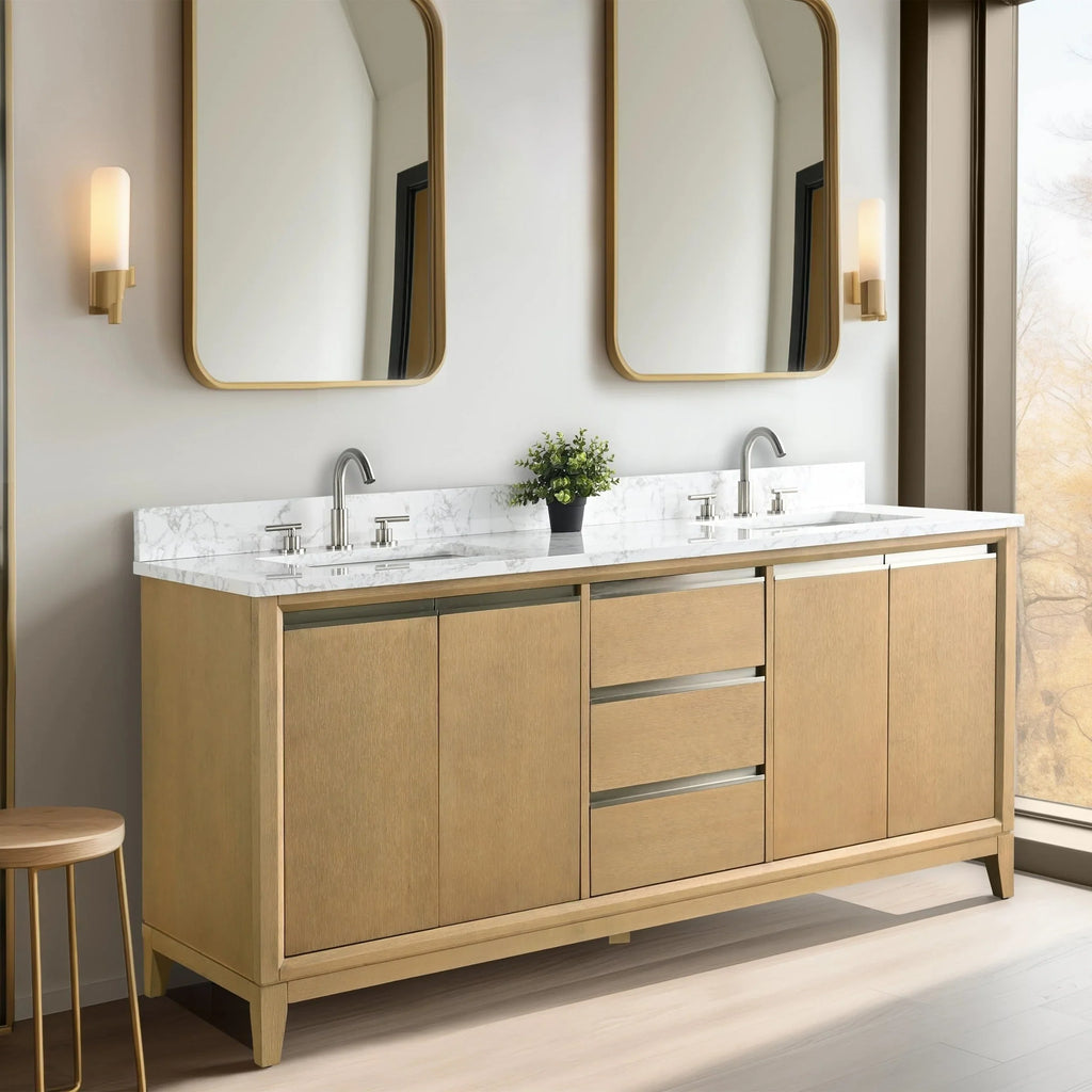 Badunterschrank von Vanity Art mit Keramikwaschbecken und Kunstmarmorplatte