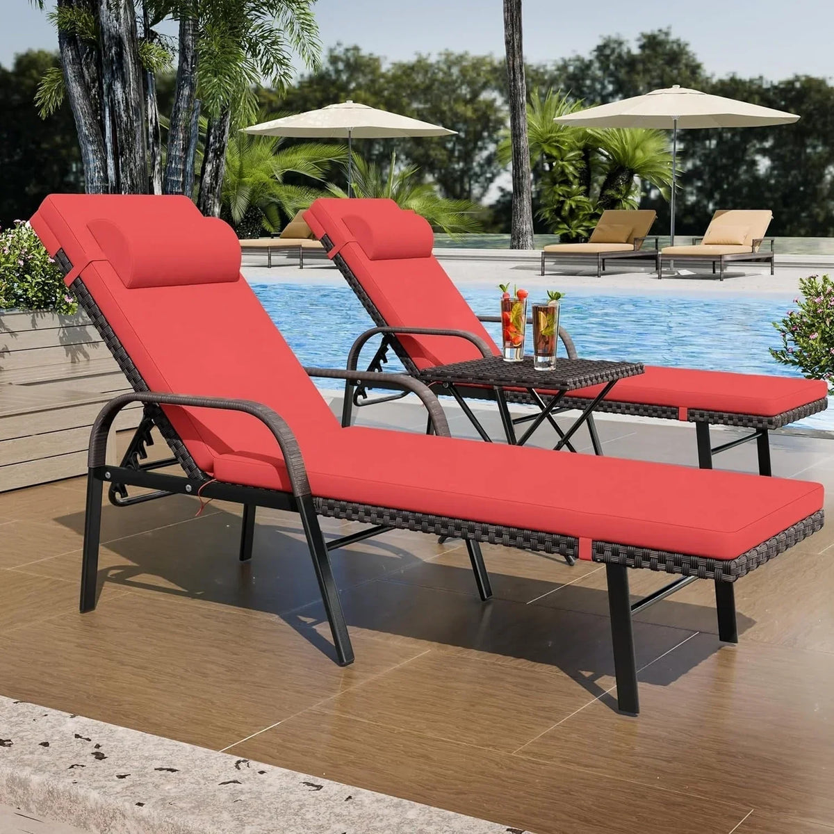 Set Kullavik di 3 poltrone chaise longue da esterno