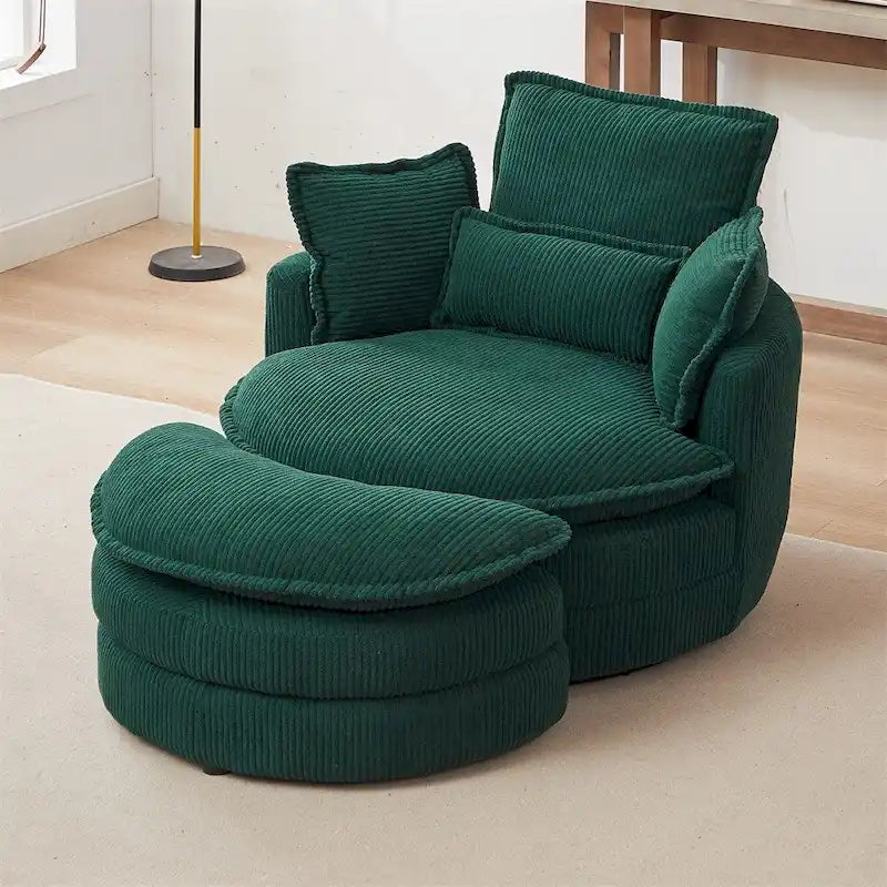 Oversized Swivel Chair with Moon Storage Ottoman with 4 Pillows