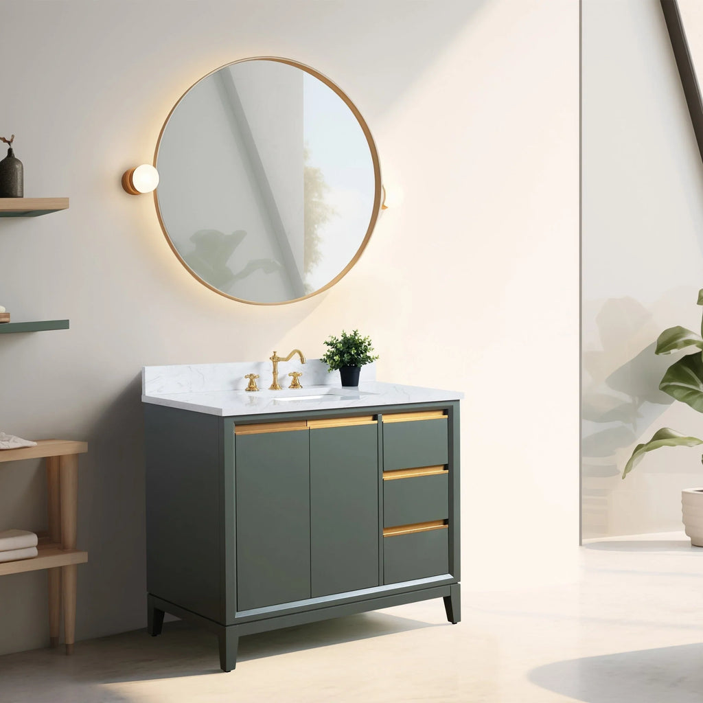 Badunterschrank von Vanity Art mit Keramikwaschbecken und Kunstmarmorplatte