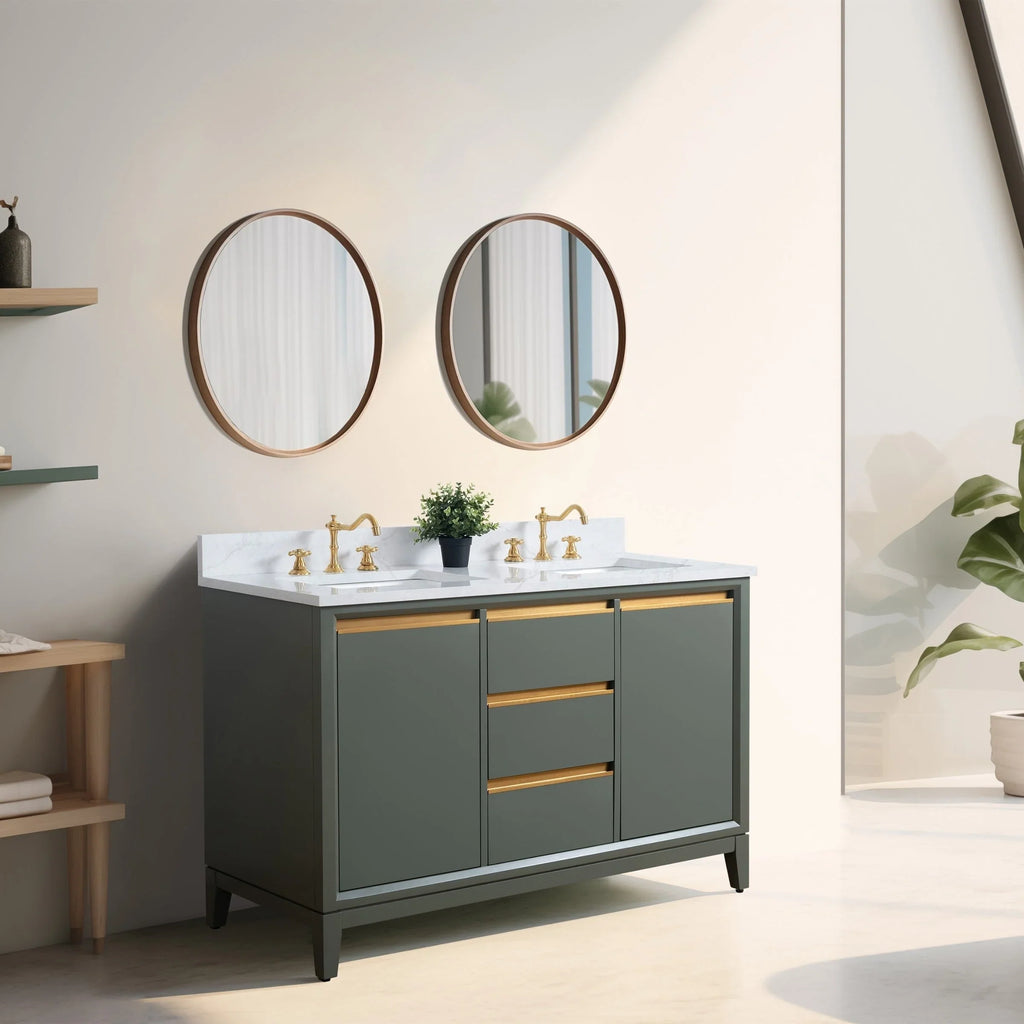 Badunterschrank von Vanity Art mit Keramikwaschbecken und Kunstmarmorplatte