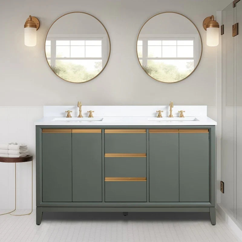 Badunterschrank von Vanity Art mit Keramikwaschbecken und Kunstmarmorplatte
