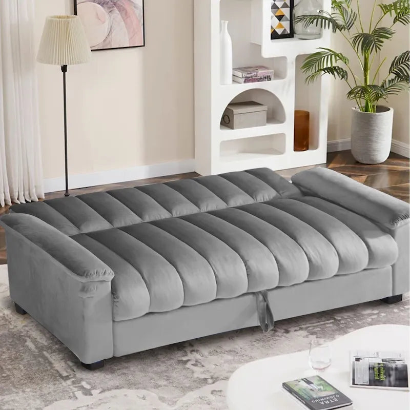 Divano letto convertibile in velluto da 82,7" con 2 cuscini