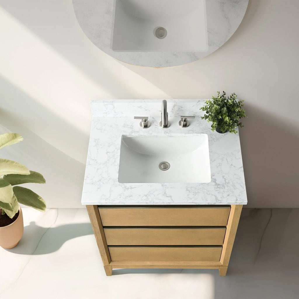 Badunterschrank von Vanity Art mit Keramikwaschbecken und Kunstmarmorplatte