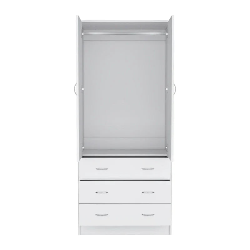 19 Armadio moderno a due ante con 3 cassetti e 1 asta appendiabiti per camera da letto