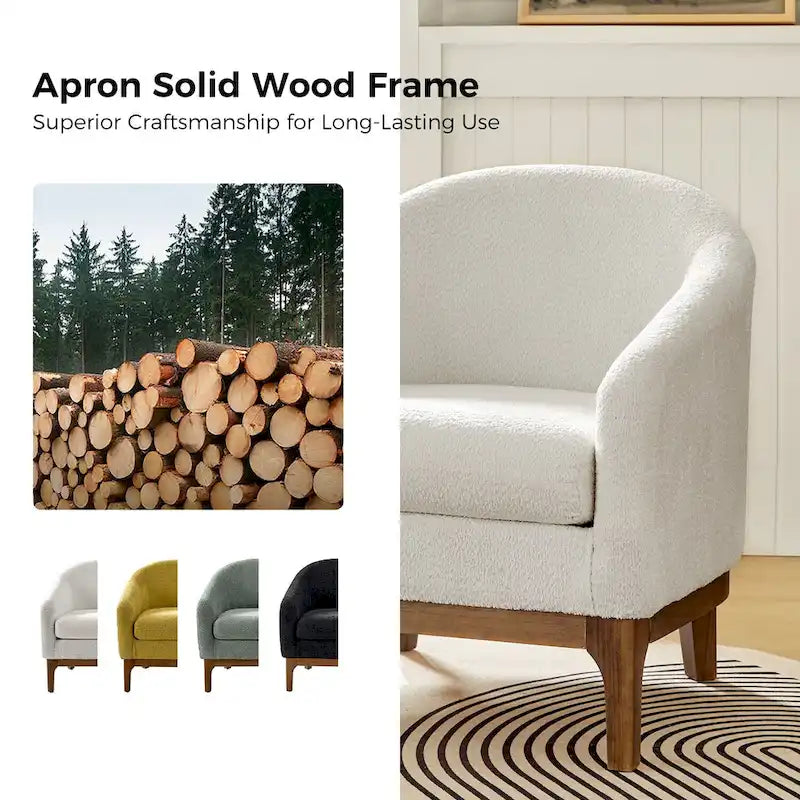 Poltrona a botte Augus Modern Boucle con gambe in legno massello di HULALA HOME