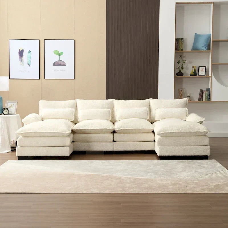 Modulares Ecksofa im Cloud-Stil fürs Wohnzimmer, modernes U-förmiges Sofa aus Chenille/Bouclé, bequemes Schlafsofa mit zwei Chaiselongues