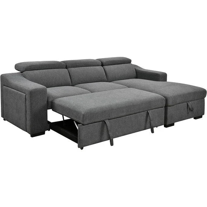 Roomfitters 103 umbaubares Ecksofa mit Stauraum in der Ottomane, verstellbaren Kopfstützen, L-förmiges Schlafsofa, dunkelgrau