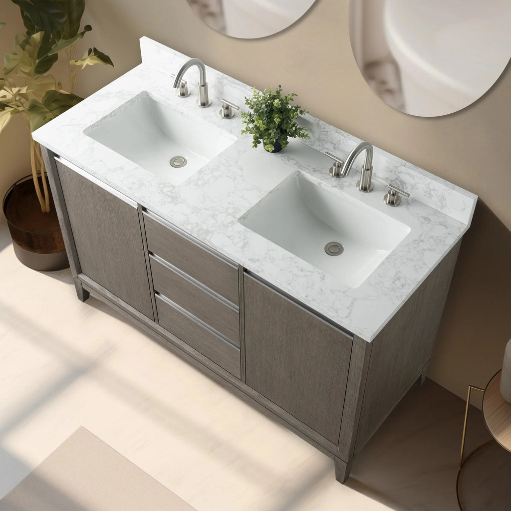 Badunterschrank von Vanity Art mit Keramikwaschbecken und Kunstmarmorplatte