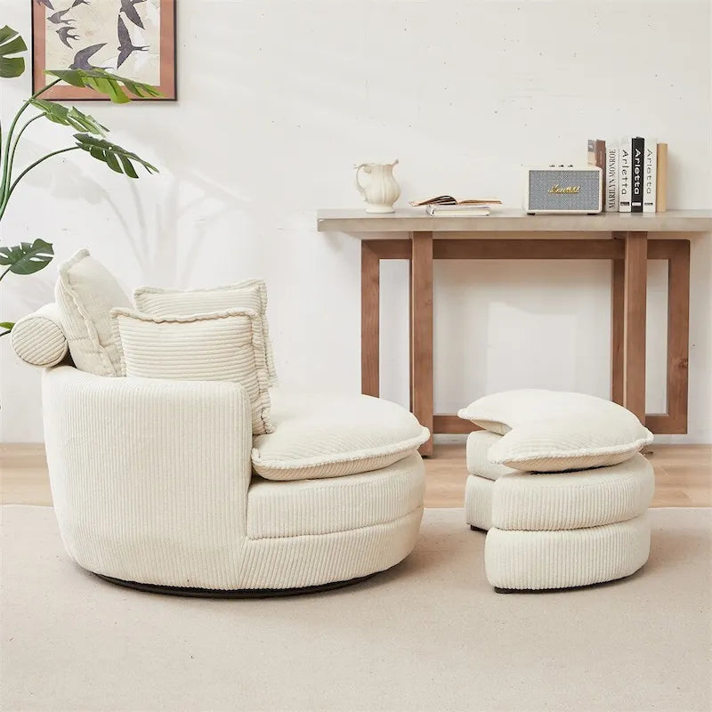 Oversized Swivel Chair with Moon Storage Ottoman with 4 Pillows