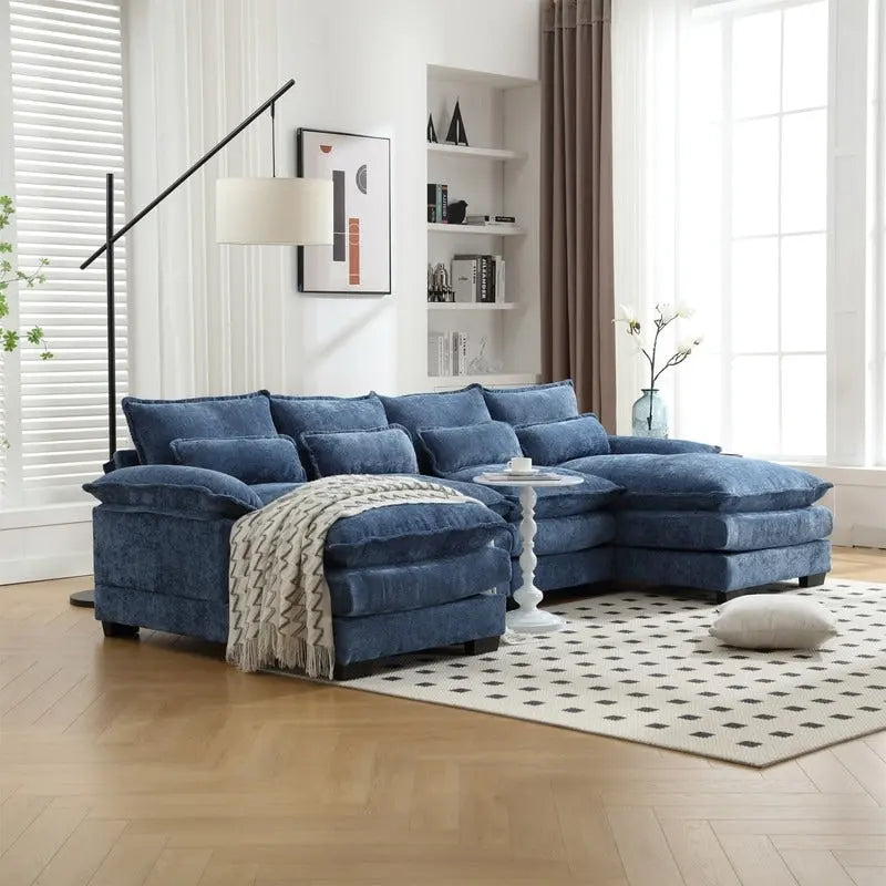 Modulares Ecksofa im Cloud-Stil fürs Wohnzimmer, modernes U-förmiges Sofa aus Chenille/Bouclé, bequemes Schlafsofa mit zwei Chaiselongues