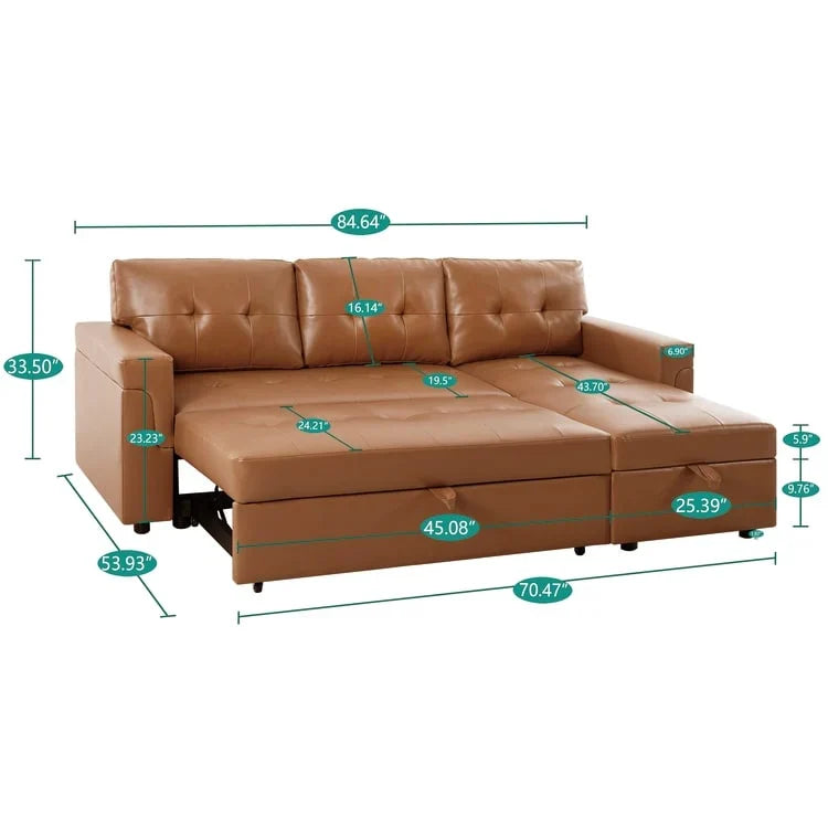 Umbaubares, beidseitig montierbares Ecksofa mit ausziehbarem Schlafbett, verstecktem Stauraum in der Recamiere und robusten Beinen