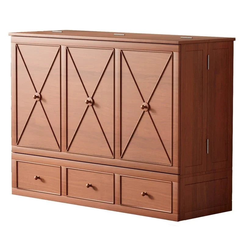 Murphy Bed with Foldable Mattress, Modern Cube Cabinet Bed with Storage Drawer & USB Charging Station