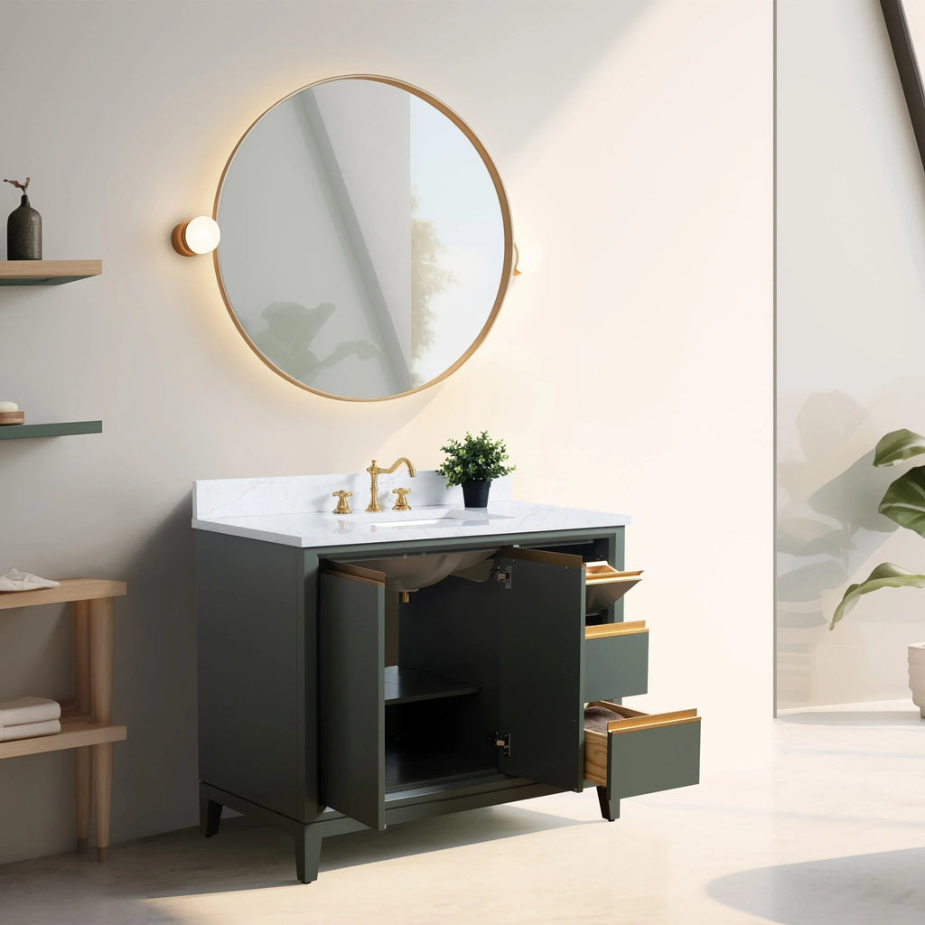 Badunterschrank von Vanity Art mit Keramikwaschbecken und Kunstmarmorplatte