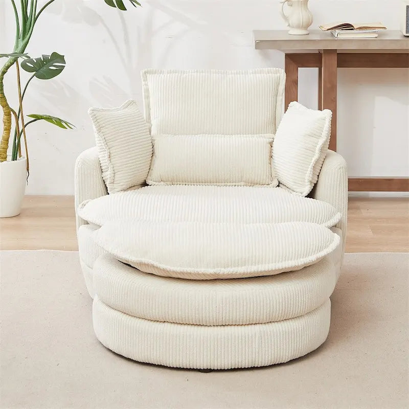 Oversized Swivel Chair with Moon Storage Ottoman with 4 Pillows