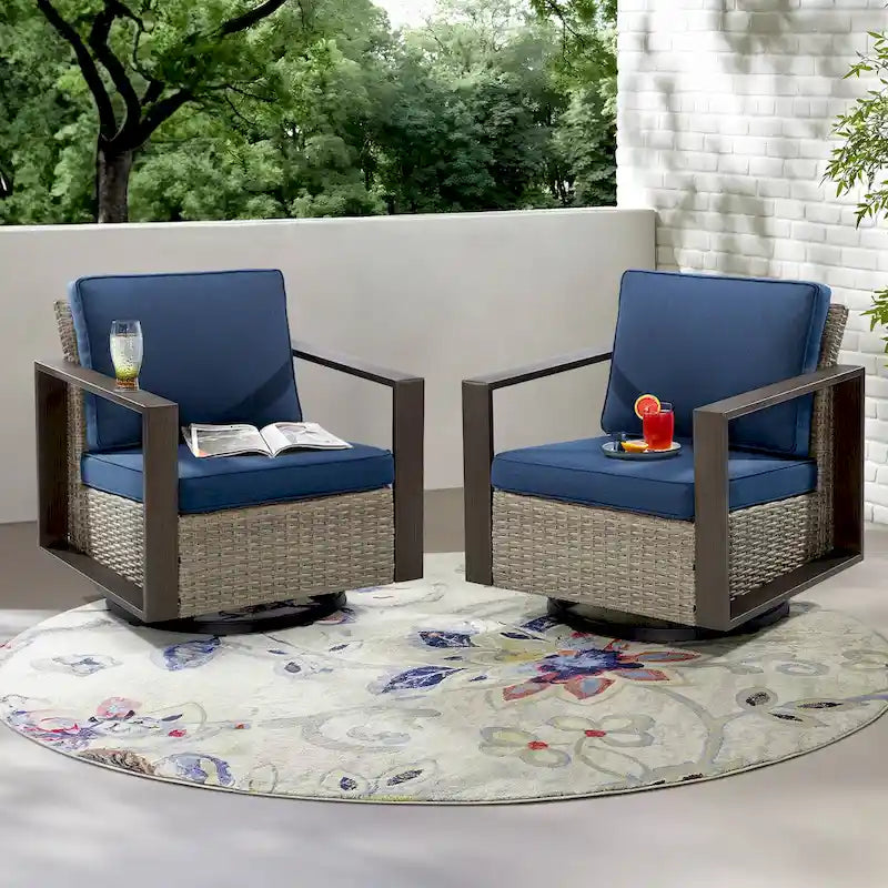 Cozywor Set 2 Sedie a Dondolo da Esterno in Rattan per Patio con Telaio in Metallo e Cuscini