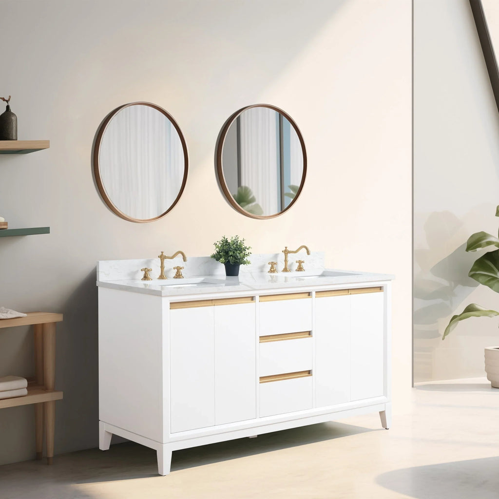 Badunterschrank von Vanity Art mit Keramikwaschbecken und Kunstmarmorplatte